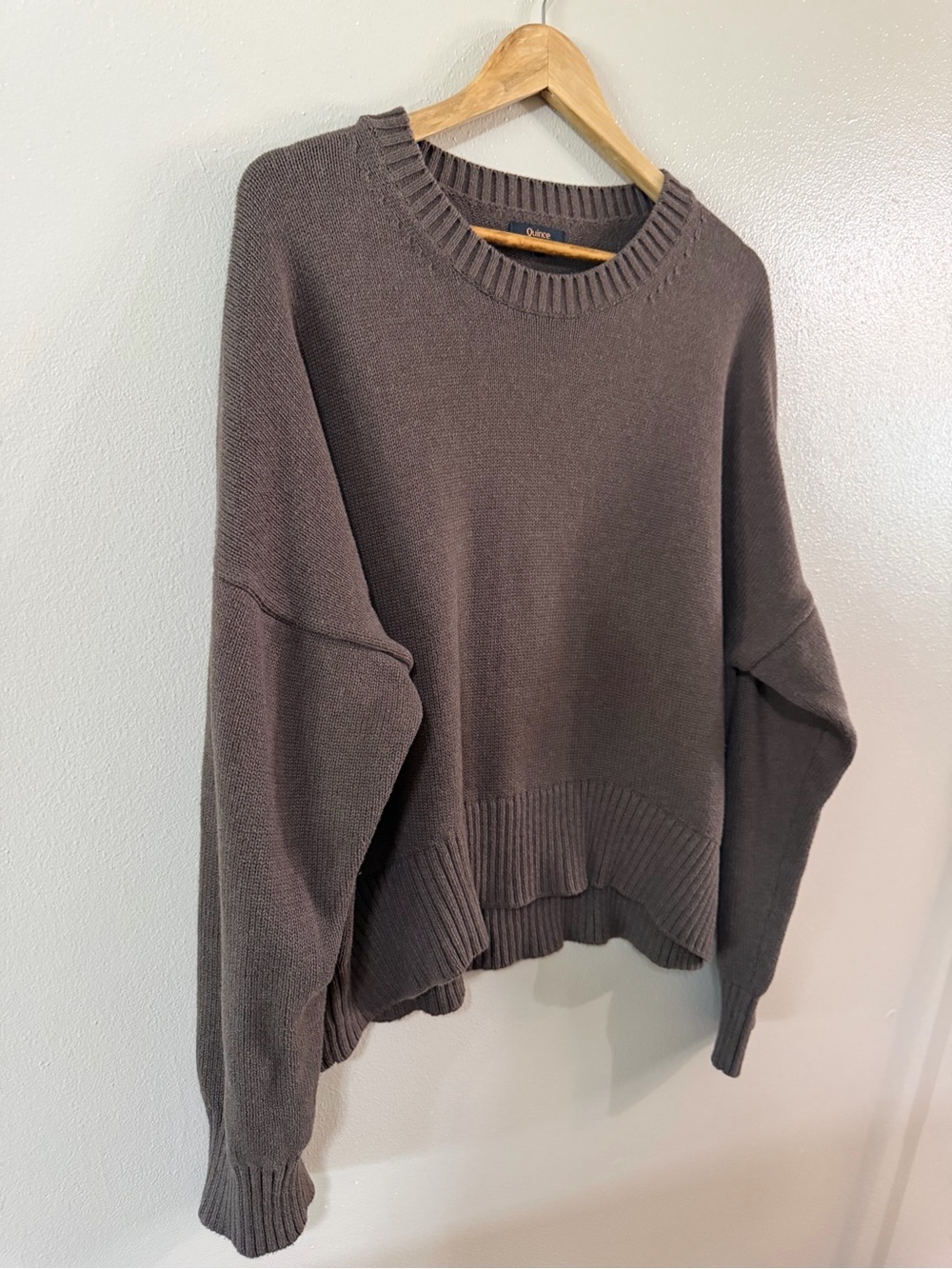 Quince 100% Organic Cotton Boyfriend Crew Sweater, Heather Brown, Large - Picture 6 of 15